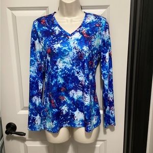 Reel Legends Ladies Red, White, and Blue V-neck Long Sleeve Top